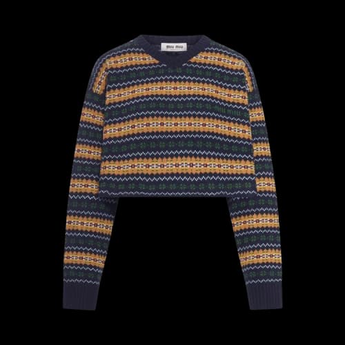 Miu Wool V-Neck Top 'Bleu'