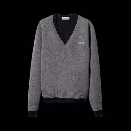 Miu Silk Cashmere V-Neck Sweater 'Grigio Blue'
