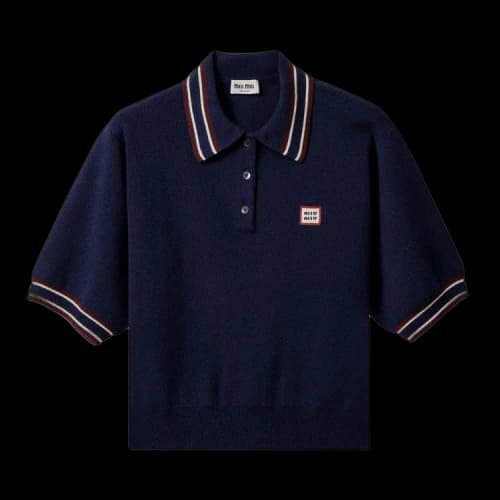 Miu Wool And Cashmere Polo Sweater 'Navy'