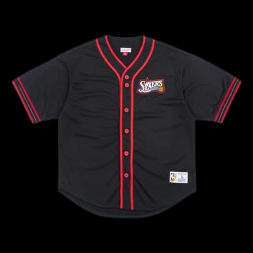 Mitchell & Ness Fashion Cotton Button Front Vintage Logo Philadelphia 76ers 'Black Red'