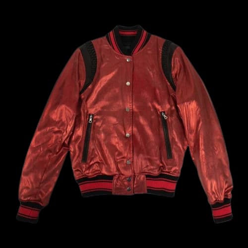Amiri Metallic Silk Baseball Bomber Varsity Jacket 'Red Metallic'