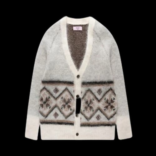 Martine Rose Burshed Mohair Fair Isle Cardigan 'Ivory/Oat/Chocolate'
