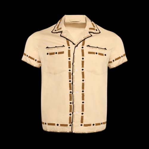 Bode Beaded Ryegrass Short Sleeve Shirt 'Tan Brown'