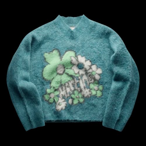 Martine Rose Festival Floral Boxy V Neck Jumper 'Petrol'