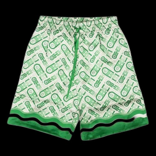 Casablanca Silk Shorts With Drawstrings 'Green Ping Pong Monogram'