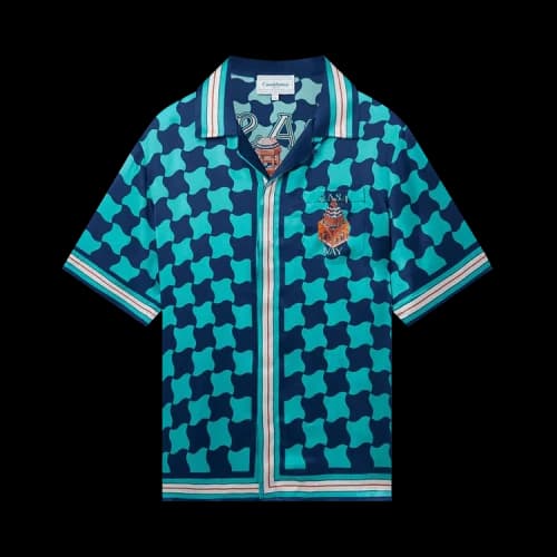 Casablanca Cuban Collar Short-Sleeve Shirt 'Pool Tile'
