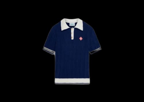Casablanca Navy Monogram Logo Polo Shirt Navy Blue/Off White