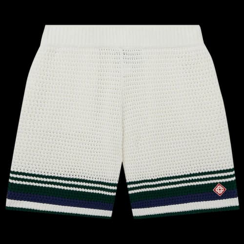 Casablanca Crochet Effect Tennis Shorts 'White/Green Stripe'