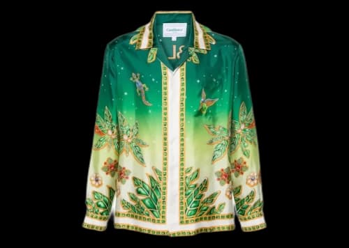 Casablanca Cuban Collar Joyaux DAfrique Long Sleeve Shirt Flora/Green/Multicolor