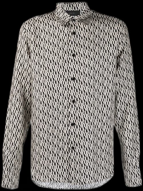 AMIRI All Over Long Sleeve Silk Shirt Black/White
