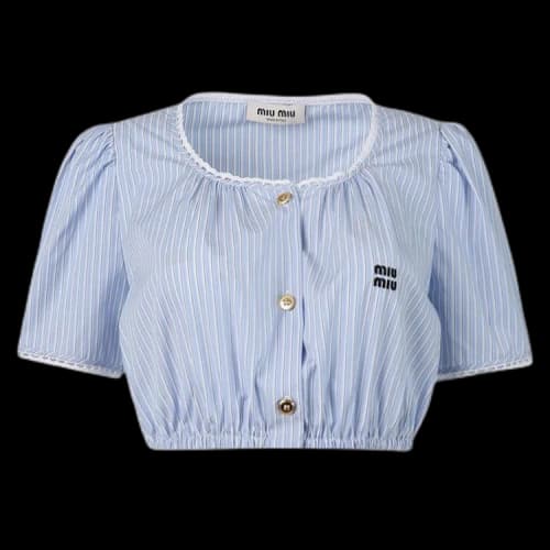 Miu Striped Chambray Crop Top 'Celeste Blue'