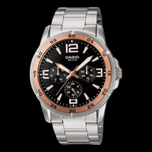 CASIO Dress Stainless Steel Case Black Dial Quartz Movement 50m Waterproof Watch Analog Mens