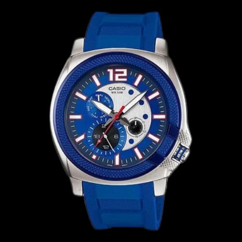 CASIO Dress Series 50m Waterproof Resin Strap Quartz Movement Watch Mens Blue Analog