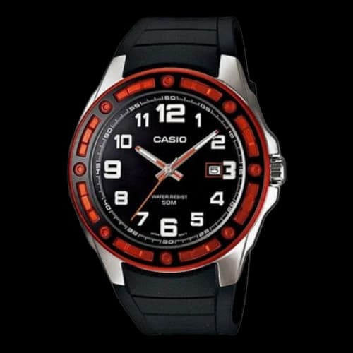 Casio General Waterproof Analog Watch 'Black Red Silver'