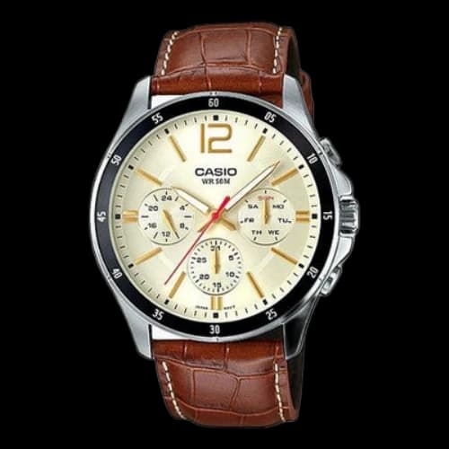 CASIO Waterproof Mens Light Brown Analog
