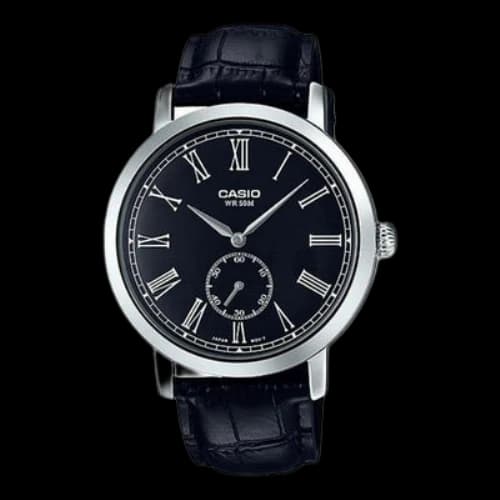 CASIO ENTICER Series Quartz Watch Leather Strap Dial 50m Waterproof Mens Black Analog