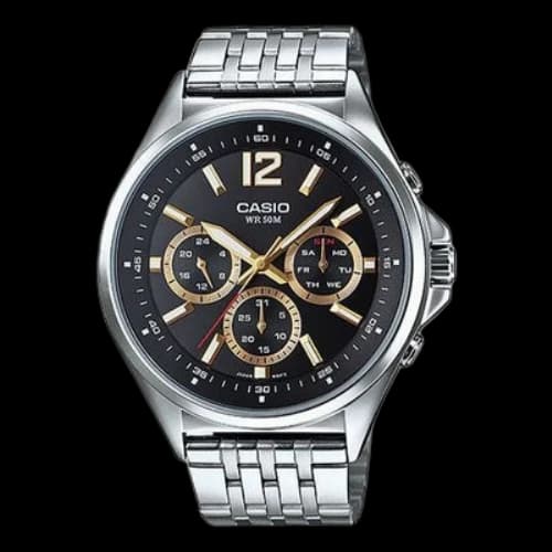 CASIO Waterproof Stainless Steel Strap Unisex Black Dial Strap Mens Black Analog