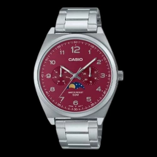 CASIO Analog 'Silver Burgundy'