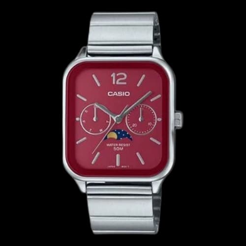 CASIO Analog 'Silver Burgundy'
