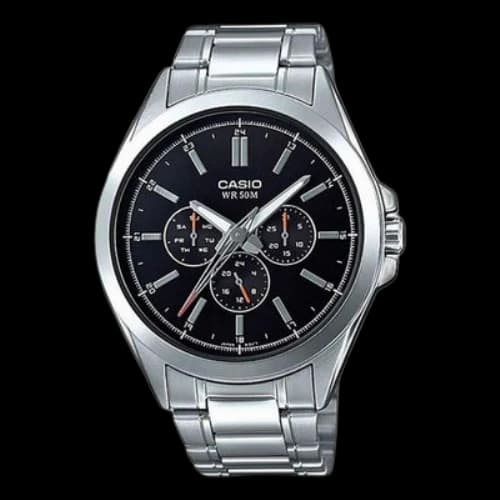 CASIO Waterproof Men's Stainless Steel Strap Black Dial Analog Mens