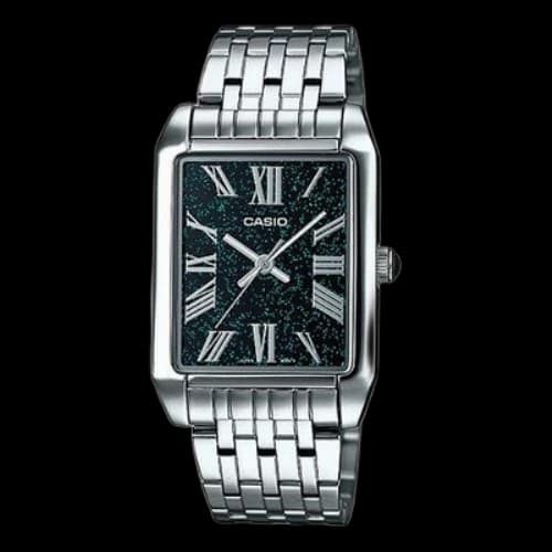 CASIO Waterproof Quartz Black Dial 30mm Stainless Steel Strap Watch Mens Silver Analog