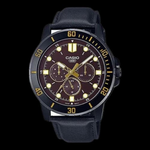 Casio Dress Classic Minimalistic Analog Watch 'Black Burgundy Gold'