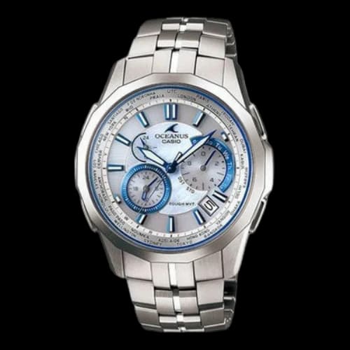 CASIO OCEANUS Series Solor Wave Surface Watch White Blue OCW-S1400PW-7A Solar Powered Mens Silver Analog