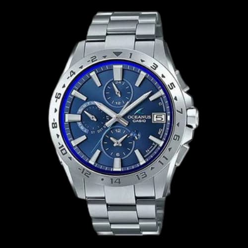 CASIO OCEANUS Series Deep Blue Silver 100m Waterproof Double Sided Sapphire Crystal