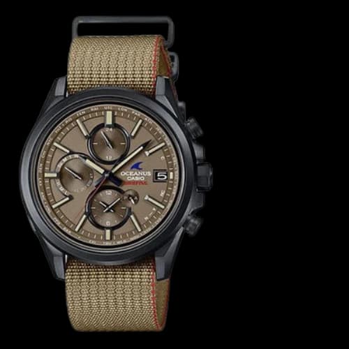 CASIO Waterproof Business Quartz Movement 48.1*42.8*11.9mm Casual Fabric Strap Watch Mens Brown Analog