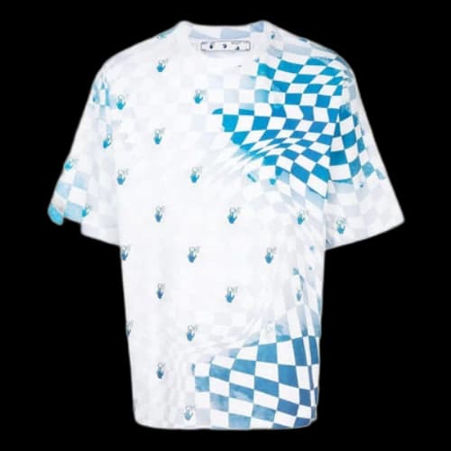 Off-White FW22 Plaid Logo Printing Round Neck Short Sleeve Loose Fit Blue T-Shirt