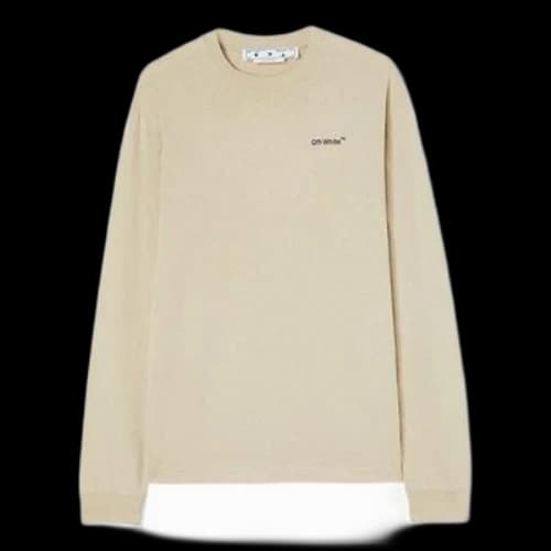 Off-White FW22 Logo Printing Round Neck Pullover Long Sleeves Loose Fit Beige T-Shirt