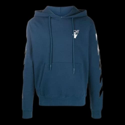 Off-White Diagonal Stripes Printing Hooded Pullover Men Blue