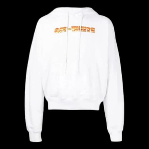 Off-White Logo Printing Pattern Drawstring Hooded Long Sleeves White