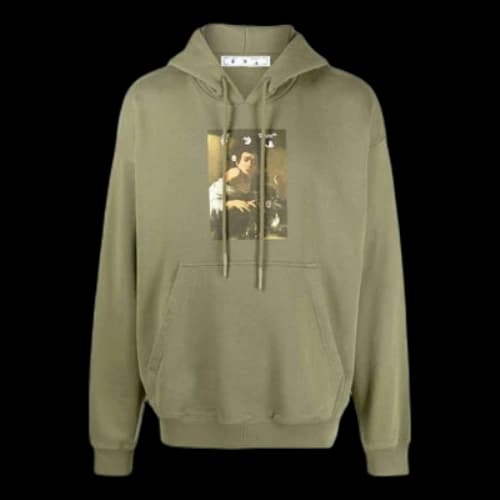 Off-White SS22 Solid Color Illustration Printing Hooded Long Sleeves Version Green
