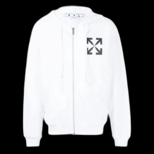 Off-White Solid Color Logo Printing Pattern Hooded Zipper Jacket White