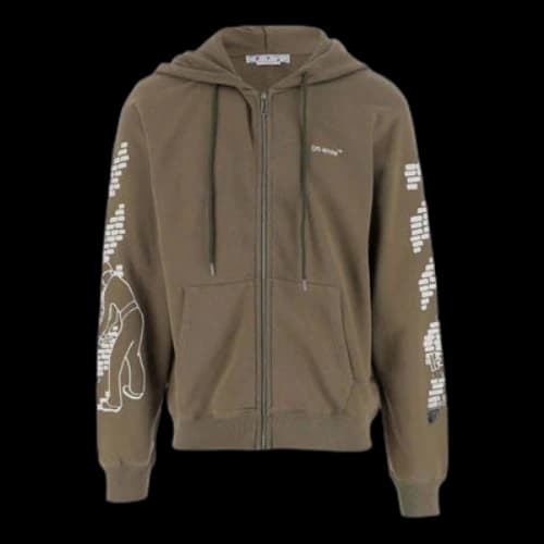 Off-White FW22 Sleeve Pattern Printing Long Sleeves Zipper Loose Fit Military Green