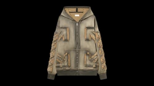 OFF-WHITE Distressed Denim Arrow Zip Skate Hoodie Licorice/Licorice
