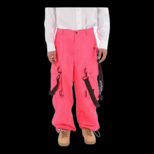 Off-White Solid Color Cargo Pocket Casual Long Pants/Trousers Loose Fit Pink Red