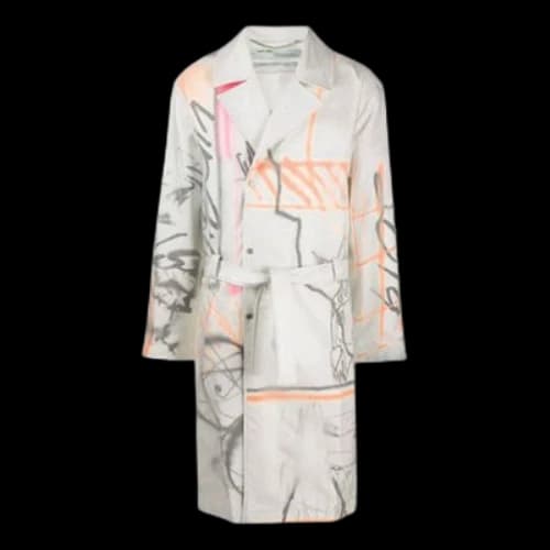 Off-White Printing Pattern single breasted Lacing Windbreaker Ordinary Version White