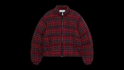 OFF-WHITE Spray Arrow Check Flannel Down Jacket Bordeaux/Purple-Black