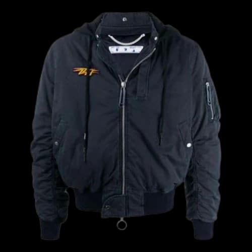 Off-White FW20 Stencil Vintage Applique Hooded Long-sleeve Jacket Men's Navy Blue