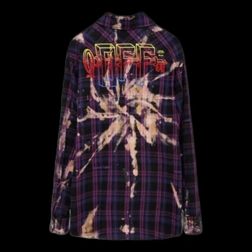 Off-White SS20 Purple Chckered Shirt Mens Logo Plaid Shirts