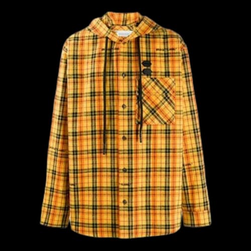 Off-White Plaid Printing Hooded Jacket Loose Fit Yellow