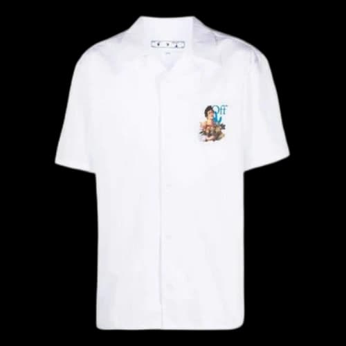 Off-White SS21 Pattern Printing Short Sleeve lapel Shirt Slim Fit Version White