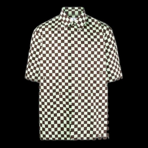 Off-White SS22 Plaid Full Print Lapel Short Sleeve Loose Fit Green Shirt