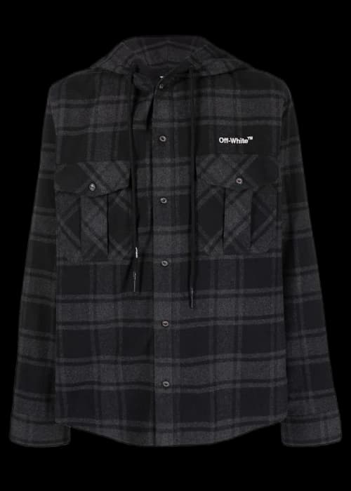 OFF-WHITE Arrows Check Hooded Shirt Dark Grey/Grey/White