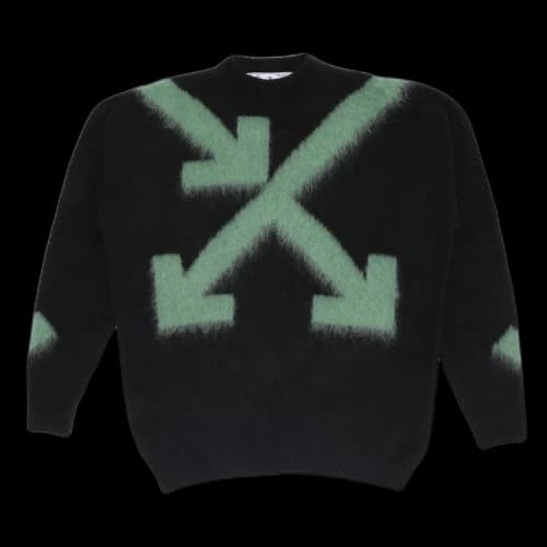 Off-White Fuzzy Arrows Crewneck 'Black/Hedge Green'