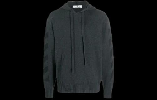 Off-White FW21 Solid Color Logo Intarsia Hooded Pullover Wool Sweater Version Gray