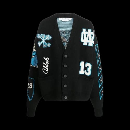 OFF-WHITE Cryst Graphics Intarsia-Knit Cardigan Black/Blue