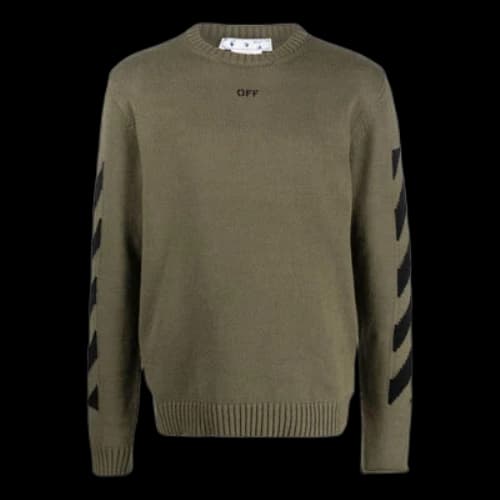 Off-White FW22 Arrow Printing Cozy Round Neck Wool Sweater Military Green